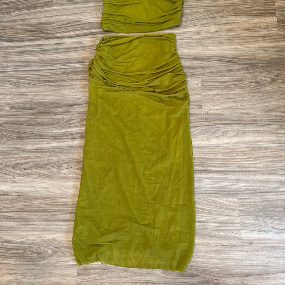 NWT Zara Two Piece Chartreuse High Neck Tank and Midi Skirt - Picture 7 of 13